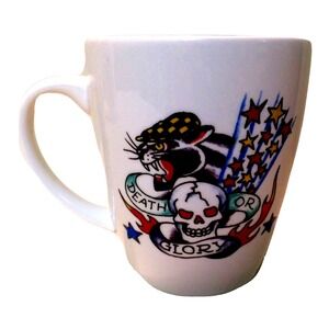 Vintage Ed Hardy Cup Mug Death or Glory Ceramic Dice Money Stars & Stripe Skulls